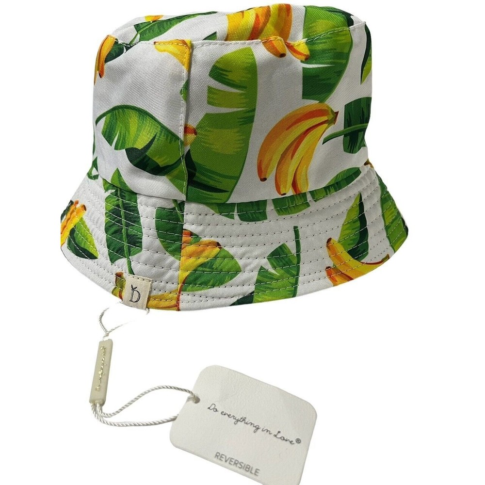 NWT DO EVERYTHING IN LOVE  Reversible Banana Bucket Hat Yellow White Green/Black